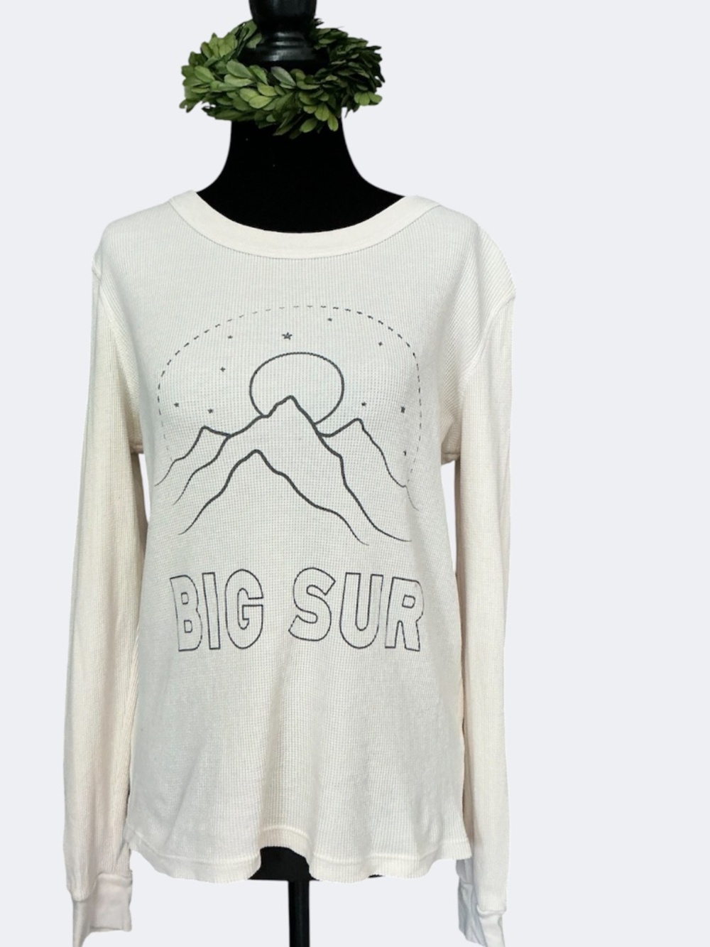 Anthropologie Mate Ivory Waffle Knit Big Sur Logo Long Sleeve Shirt NWOT S